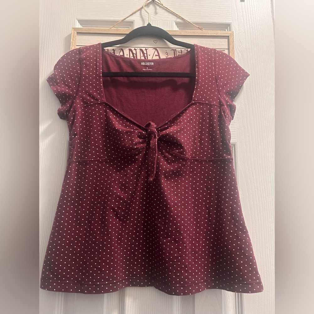 Hollister Burgundy Polka Dot Tie-Front babydoll